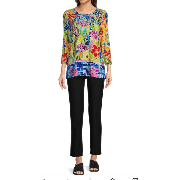 Ali Miles NEW Floral Stained Glass Tee Womens Size 3X Colorful Artsy Knit Top - Picture 13 of 13